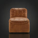 Surya Oryan modular chair with brown leather upholstery, tufted cushions, and a black rubber wood base.