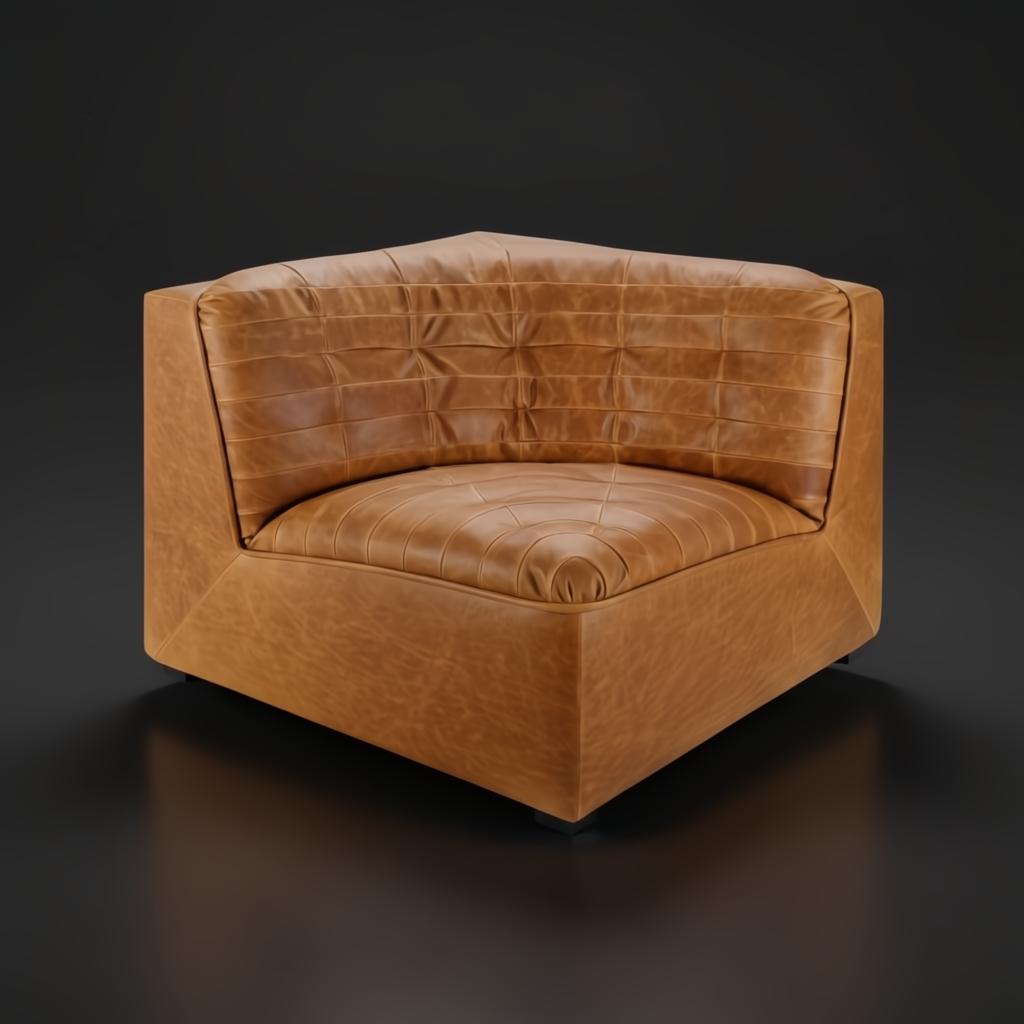 Surya Oryan modular corner accent chair in brown leather with tufted back and seat.