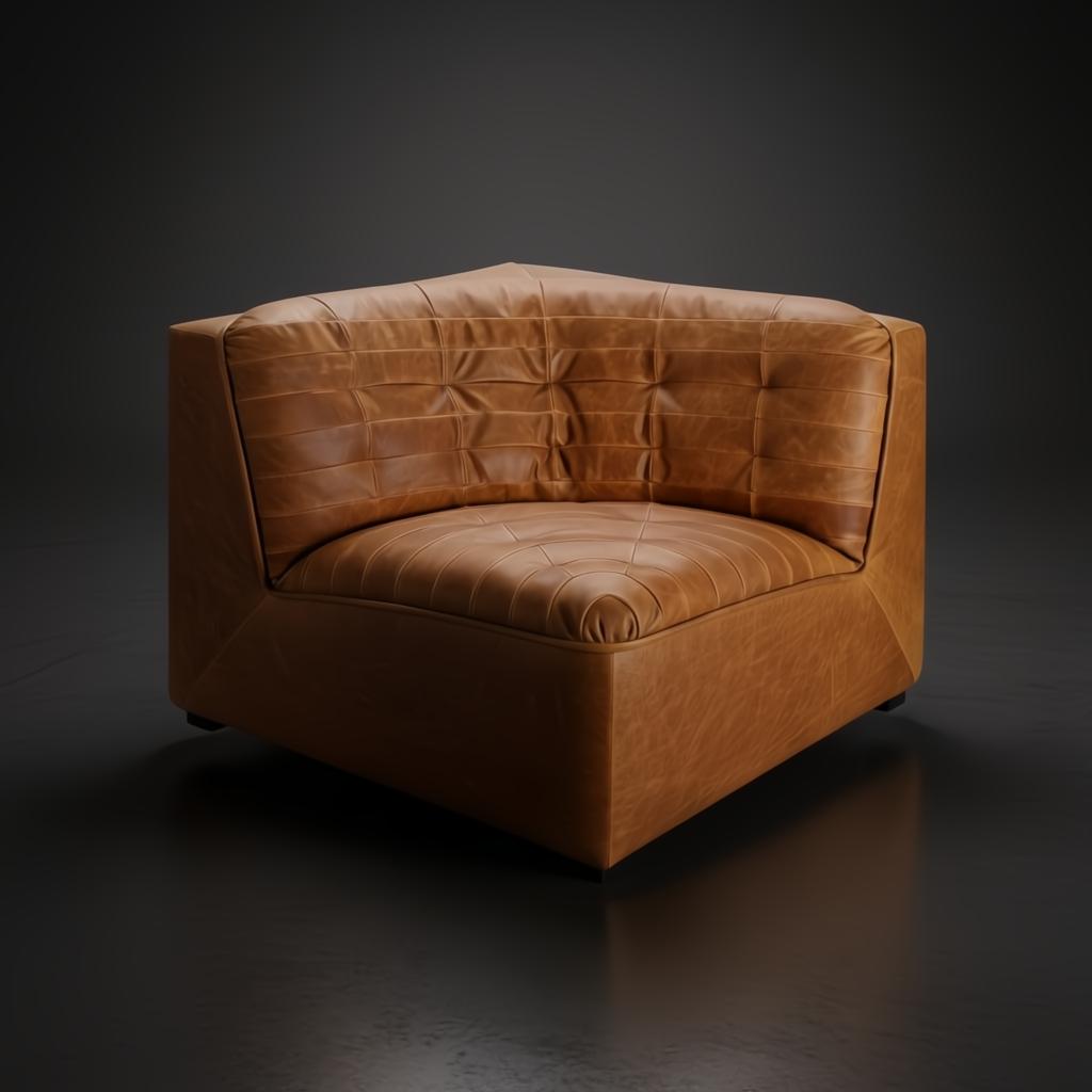 Surya Oryan brown leather modular accent chair with tufted back and seat.