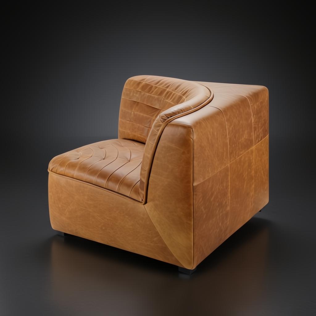 Surya Oryan modular accent chair in brown leather with unique quilted stitching.