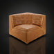 Brown 100% leather corner accent chair with tufted back and seat, 30"H x 35"W x 35"D.