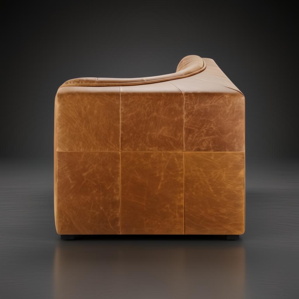Surya Oryan modular sofa, brown 100% leather, with square tufting and a curved back.