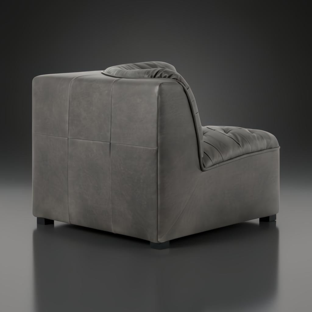 Surya Oryan RYAN-006 black leather modular sofa with tufted back and pine base.