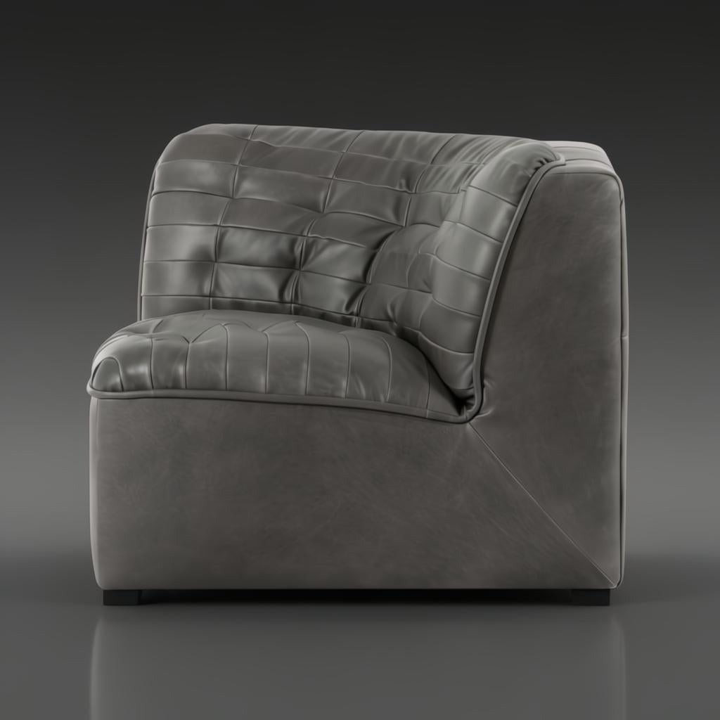 Surya Oryan RYAN-006 black leather modular sofa with tufted back and pine base.