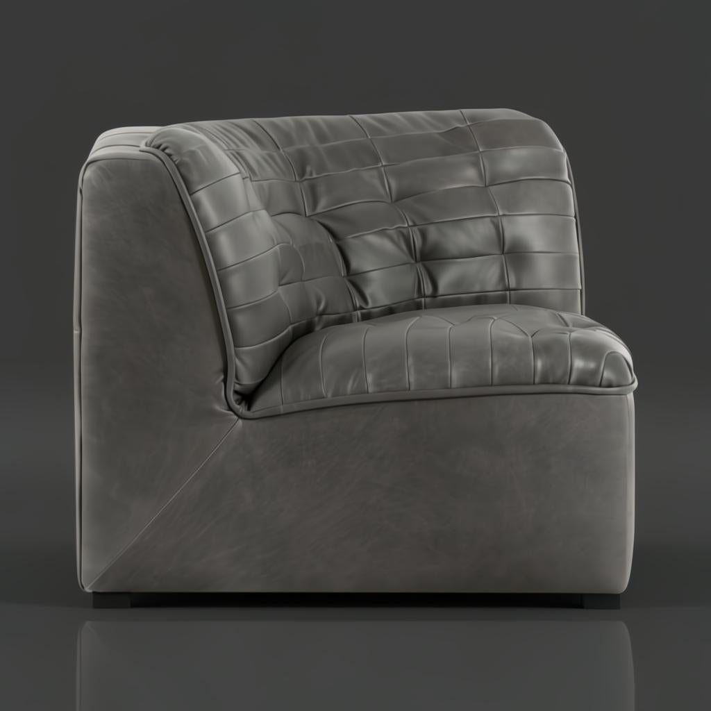 Surya Oryan RYAN-006 black leather modular sofa with quilted back and pine base.