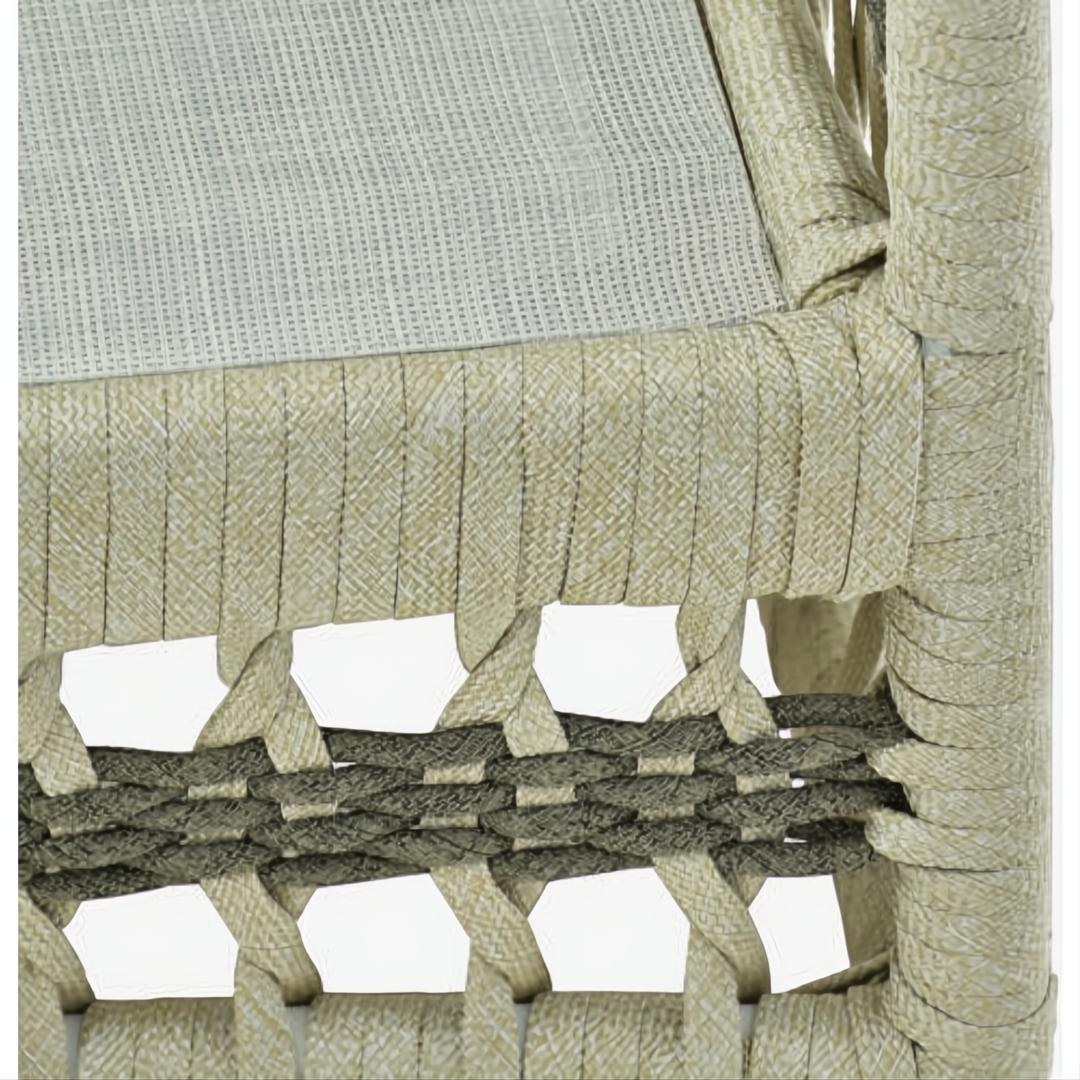 Close-up of the Surya Winder accent chair, showing cream woven Sunbrella acrylic and quick-dry foam cushion.